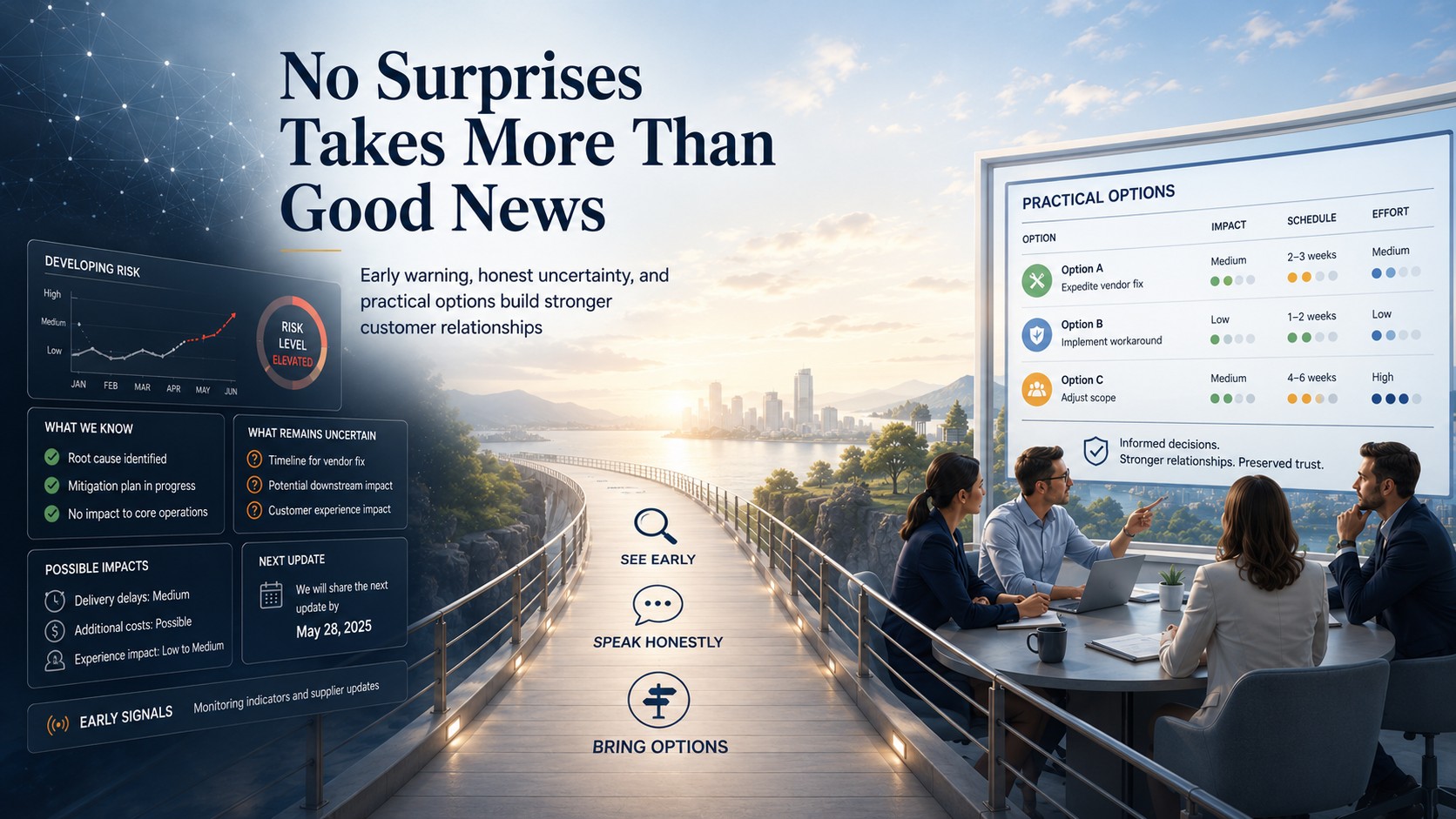 Banner for “No Surprises” Takes More Than Good News